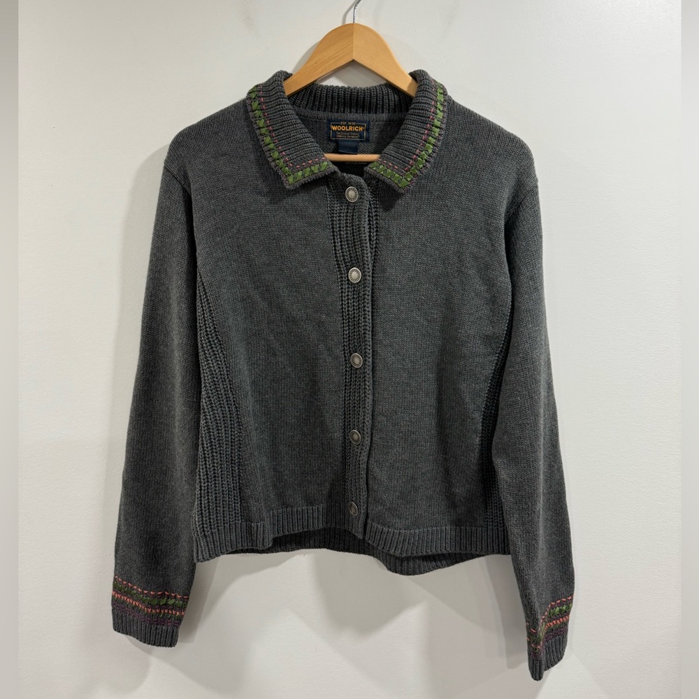 Woolrich Women Grey Wool Cardigan Size Medium